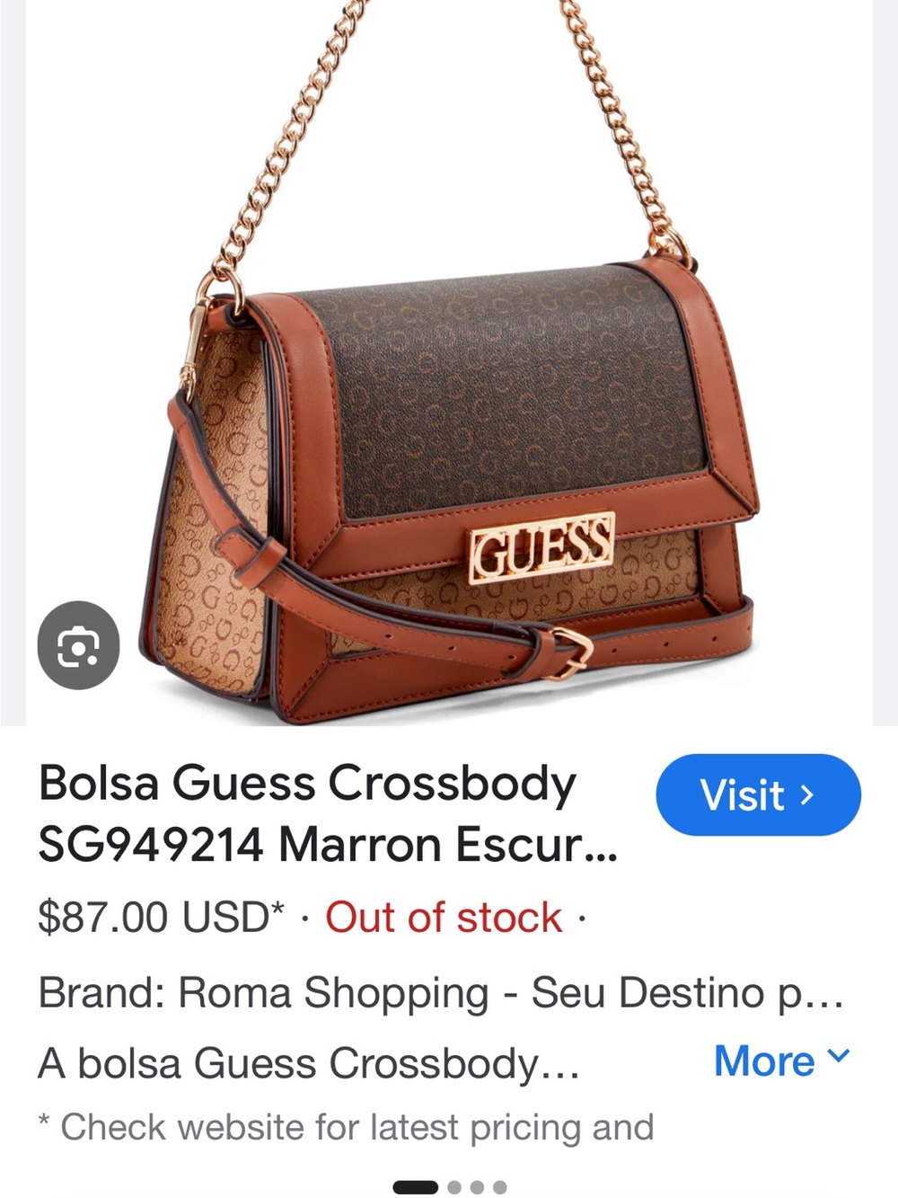 GUESS Brown and Black Logo-Print Crossbody with Gold Hardware - Picture 10 of 10